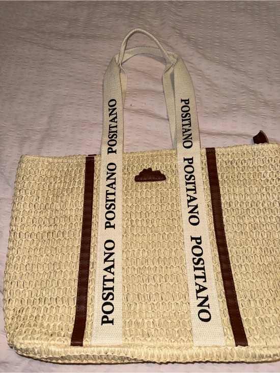 divina costiera Handbags - Divina Costiera Positano Straw Tote Bag with Brown Trim